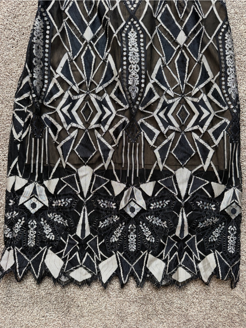 BCBGMaxAzria Black and Silver Metallic Geometric Lace Midi Dress - Picture 8 of 15